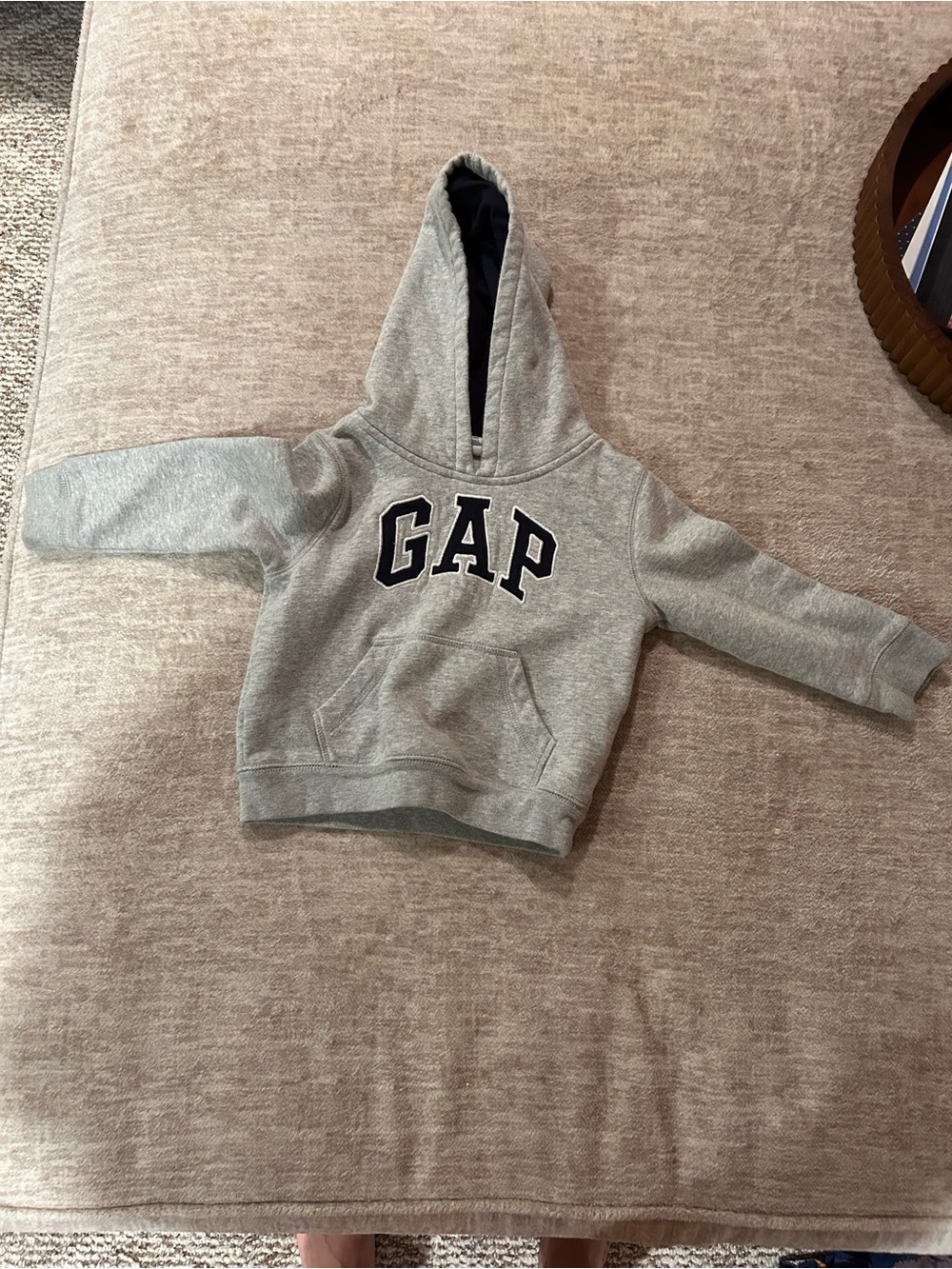 GAP Light Gray Kids Hoodie with Navy Logo